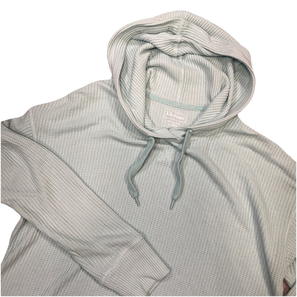 L L Bean Women L Teal Blue Pullover Hooded Lightweight Knit Sweater
